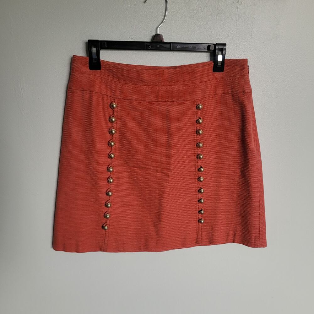 Anthropologie Cidra Women's 8 Orange Knee Length Lined Skirt With Button Details